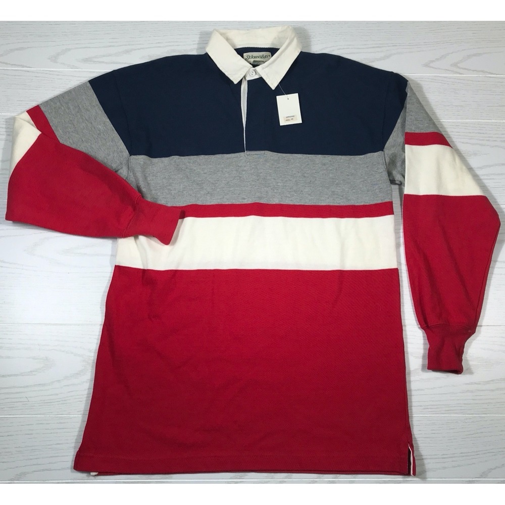 Vintage 80s St Johns Bay Rugby Shirt Men M Long Sleeve Color Block Cotton New